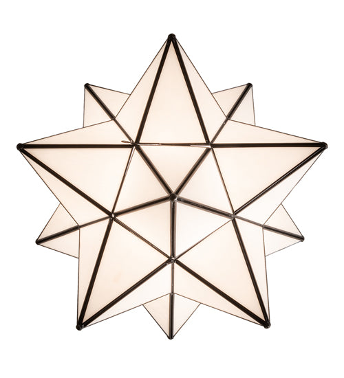 Meyda Lighting Moravian Star 18" Craftsman Brown Flush Mount Light With White Art Shade Glass