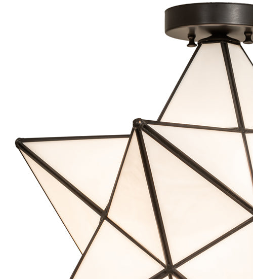 Meyda Lighting Moravian Star 18" Craftsman Brown Flush Mount Light With White Art Shade Glass