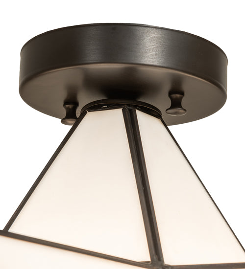 Meyda Lighting Moravian Star 18" Craftsman Brown Flush Mount Light With White Art Shade Glass