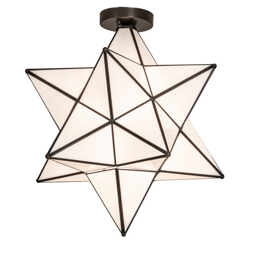 Meyda Lighting Moravian Star 18" Craftsman Brown Flush Mount Light With White Art Shade Glass