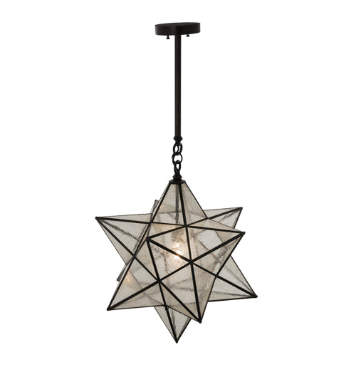 Meyda Lighting Moravian Star 18" Craftsman Brown Pendant Light With Clear Seeded Shade Glass