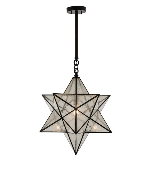 Meyda Lighting Moravian Star 18" Craftsman Brown Pendant Light With Clear Seeded Shade Glass