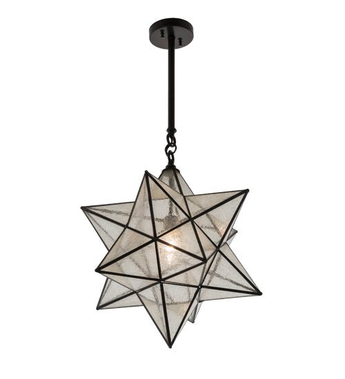 Meyda Lighting Moravian Star 18" Craftsman Brown Pendant Light With Clear Seeded Shade Glass