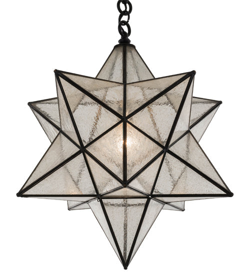 Meyda Lighting Moravian Star 18" Craftsman Brown Pendant Light With Clear Seeded Shade Glass
