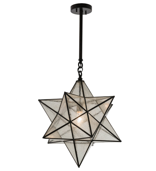 Meyda Lighting Moravian Star 18" Craftsman Brown Pendant Light With Clear Seeded Shade Glass