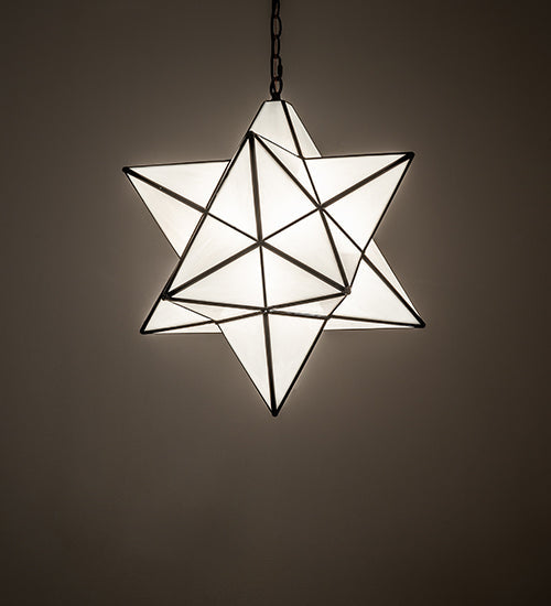 Meyda Lighting Moravian Star 18" Mahogany Bronze Pendant Light With White Art Shade Glass