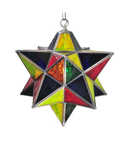 Meyda Lighting Moravian Star 18" Nickel Powder Coat Pendant Light With Multi-Colored Shade Glass