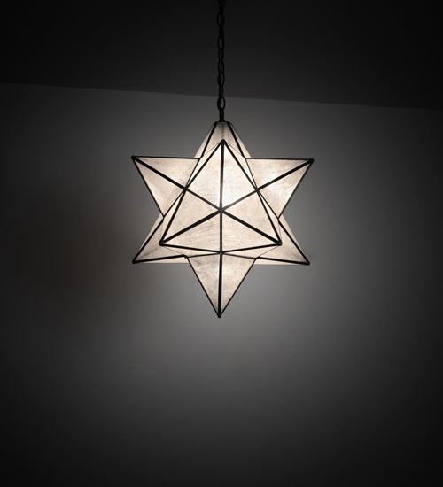 Meyda Lighting Moravian Star 18" Textured Black Pendant Light With Clear Seeded Shade Glass