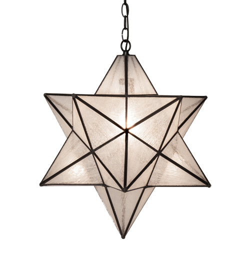 Meyda Lighting Moravian Star 18" Textured Black Pendant Light With Clear Seeded Shade Glass
