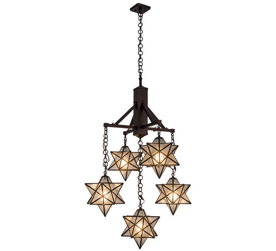 Meyda Lighting Moravian Star 184367 30" 5-Light Mahogany Bronze Chandelier With Clear Seeded Shade Glass
