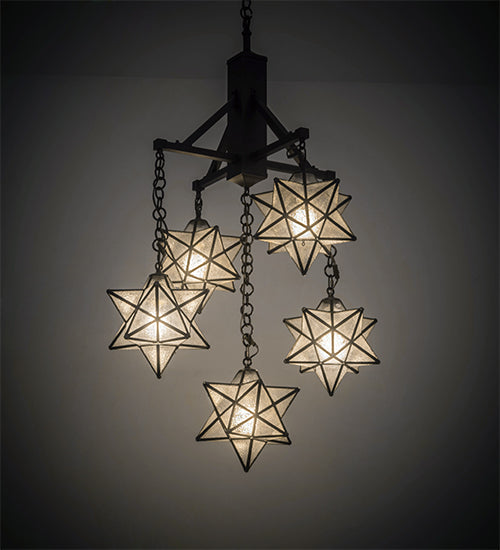 Meyda Lighting Moravian Star 184367 30" 5-Light Mahogany Bronze Chandelier With Clear Seeded Shade Glass
