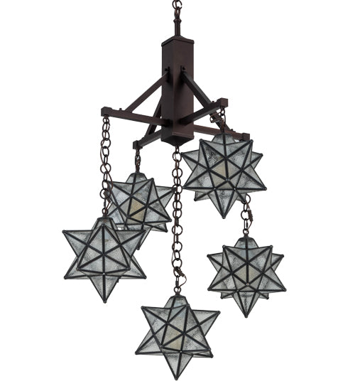 Meyda Lighting Moravian Star 184367 30" 5-Light Mahogany Bronze Chandelier With Clear Seeded Shade Glass