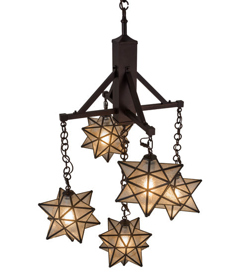 Meyda Lighting Moravian Star 184367 30" 5-Light Mahogany Bronze Chandelier With Clear Seeded Shade Glass