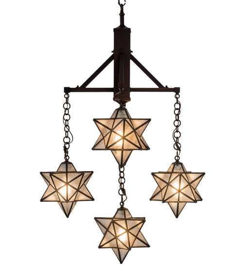 Meyda Lighting Moravian Star 184367 30" 5-Light Mahogany Bronze Chandelier With Clear Seeded Shade Glass