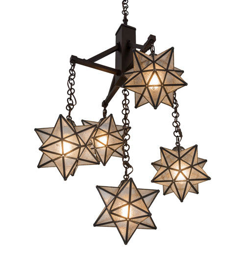 Meyda Lighting Moravian Star 184367 30" 5-Light Mahogany Bronze Chandelier With Clear Seeded Shade Glass