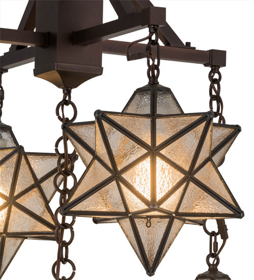 Meyda Lighting Moravian Star 184367 30" 5-Light Mahogany Bronze Chandelier With Clear Seeded Shade Glass