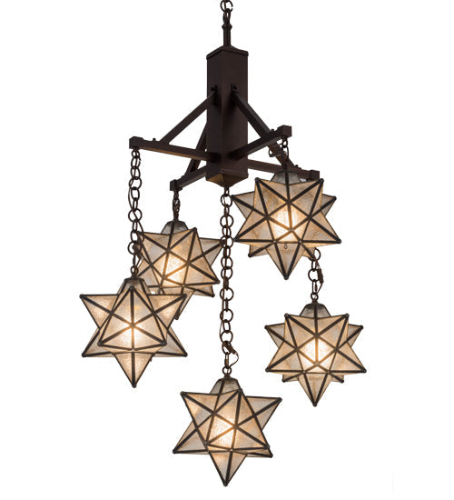 Meyda Lighting Moravian Star 184367 30" 5-Light Mahogany Bronze Chandelier With Clear Seeded Shade Glass