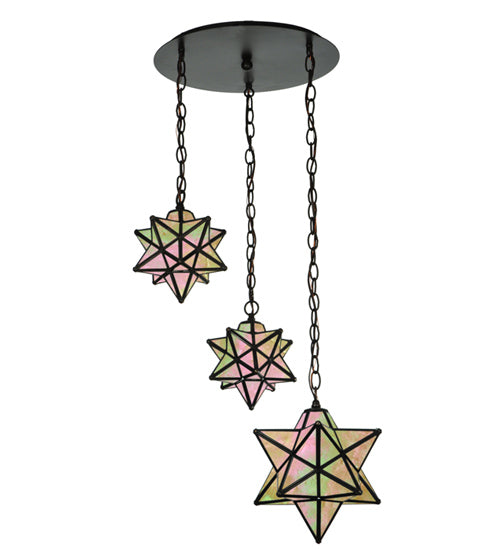 Meyda Lighting Moravian Star 21" 3-Light Oil Rubbed Bronze Cascading Pendant Light With Beige Iridescent Shade Glass