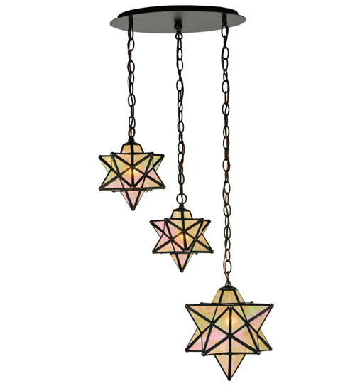 Meyda Lighting Moravian Star 21" 3-Light Oil Rubbed Bronze Cascading Pendant Light With Beige Iridescent Shade Glass