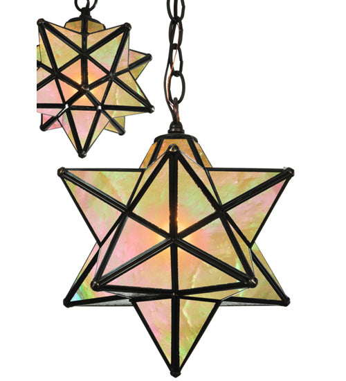 Meyda Lighting Moravian Star 21" 3-Light Oil Rubbed Bronze Cascading Pendant Light With Beige Iridescent Shade Glass