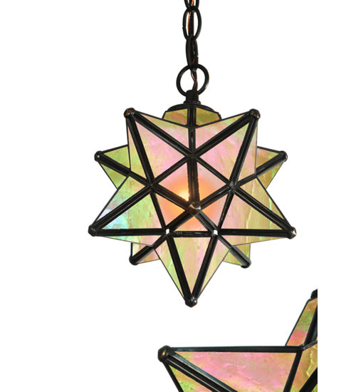 Meyda Lighting Moravian Star 21" 3-Light Oil Rubbed Bronze Cascading Pendant Light With Beige Iridescent Shade Glass