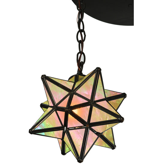 Meyda Lighting Moravian Star 21" 3-Light Oil Rubbed Bronze Cascading Pendant Light With Beige Iridescent Shade Glass