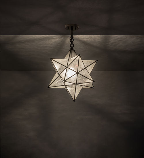 Meyda Lighting Moravian Star 21" Craftsman Brown Semi-flush Mount Light With Clear Seeded Shade Glass