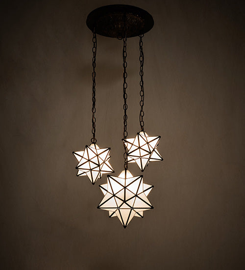 Meyda Lighting Moravian Star 22" 3-Light Antique Copper Cascading Pendant Light With White Shade Glass