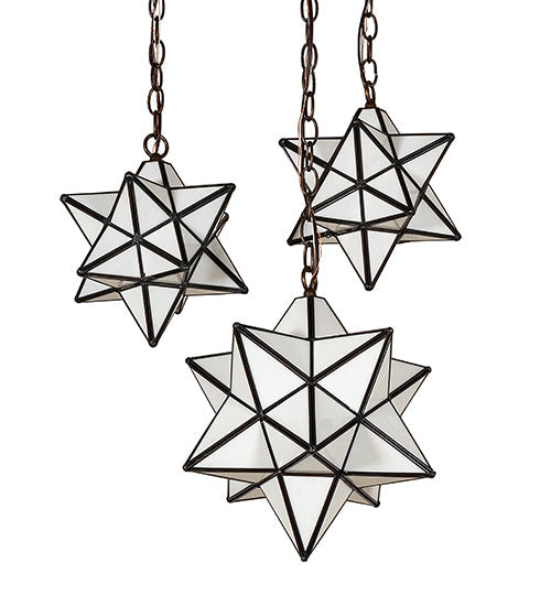 Meyda Lighting Moravian Star 22" 3-Light Antique Copper Cascading Pendant Light With White Shade Glass