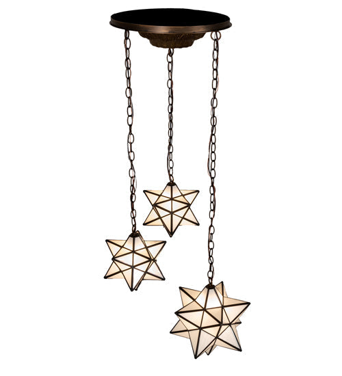 Meyda Lighting Moravian Star 22" 3-Light Antique Copper Cascading Pendant Light With White Shade Glass