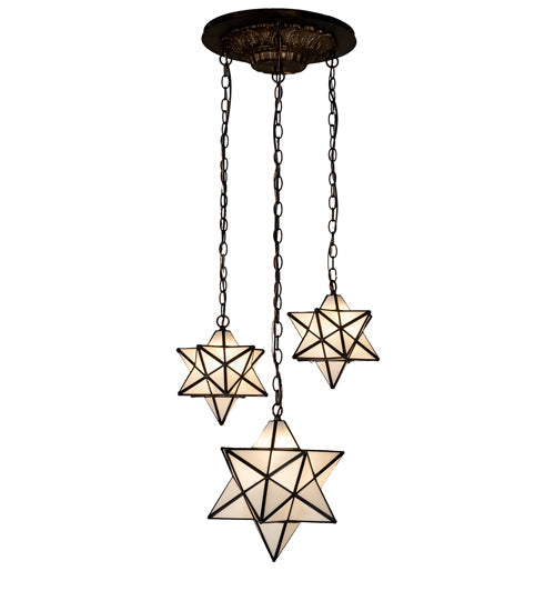 Meyda Lighting Moravian Star 22" 3-Light Antique Copper Cascading Pendant Light With White Shade Glass