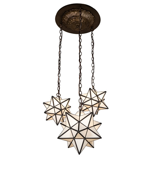 Meyda Lighting Moravian Star 22" 3-Light Antique Copper Cascading Pendant Light With White Shade Glass