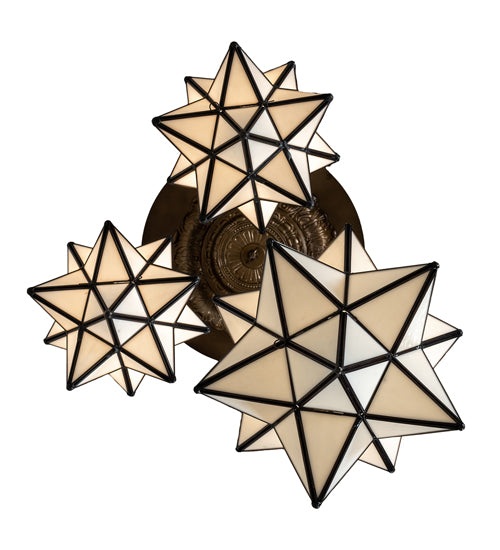 Meyda Lighting Moravian Star 22" 3-Light Antique Copper Cascading Pendant Light With White Shade Glass