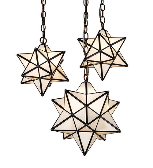 Meyda Lighting Moravian Star 22" 3-Light Antique Copper Cascading Pendant Light With White Shade Glass