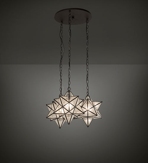 Meyda Lighting Moravian Star 23" 3-Light Oil Rubbed Bronze Cascading Pendant Light With Clear Seeded Shade Glass