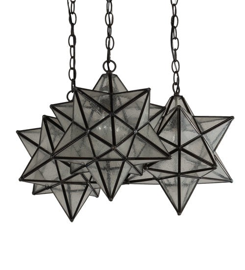 Meyda Lighting Moravian Star 23" 3-Light Oil Rubbed Bronze Cascading Pendant Light With Clear Seeded Shade Glass