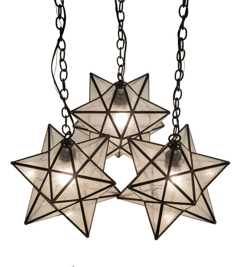 Meyda Lighting Moravian Star 23" 3-Light Oil Rubbed Bronze Cascading Pendant Light With Clear Seeded Shade Glass