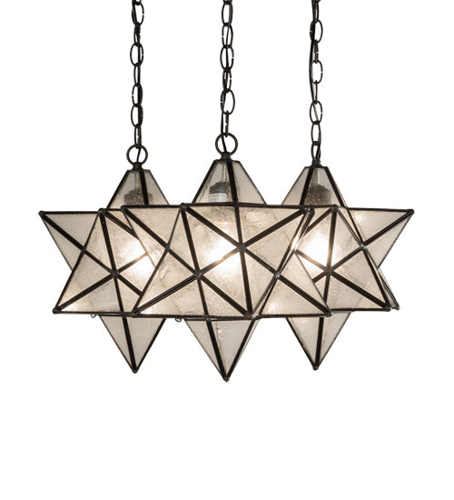 Meyda Lighting Moravian Star 23" 3-Light Oil Rubbed Bronze Cascading Pendant Light With Clear Seeded Shade Glass