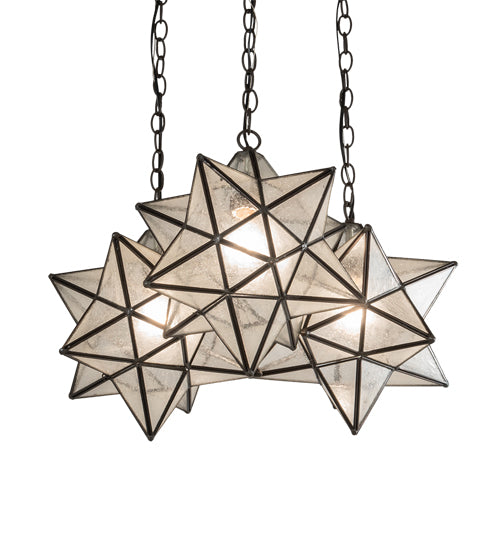 Meyda Lighting Moravian Star 23" 3-Light Oil Rubbed Bronze Cascading Pendant Light With Clear Seeded Shade Glass