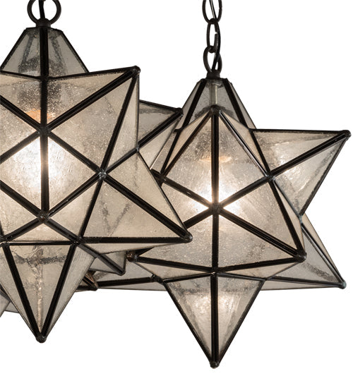 Meyda Lighting Moravian Star 23" 3-Light Oil Rubbed Bronze Cascading Pendant Light With Clear Seeded Shade Glass