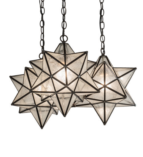 Meyda Lighting Moravian Star 23" 3-Light Oil Rubbed Bronze Cascading Pendant Light With Clear Seeded Shade Glass