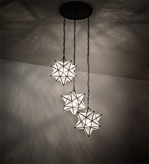 Meyda Lighting Moravian Star 24" 3-Light Oil Rubbed Bronze Cascading Pendant Light With Clear Seeded Shade Glass