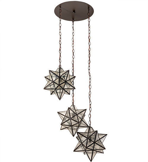 Meyda Lighting Moravian Star 24" 3-Light Oil Rubbed Bronze Cascading Pendant Light With Clear Seeded Shade Glass