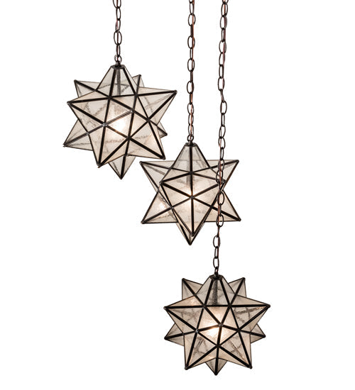 Meyda Lighting Moravian Star 24" 3-Light Oil Rubbed Bronze Cascading Pendant Light With Clear Seeded Shade Glass