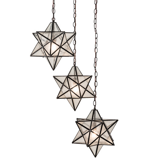 Meyda Lighting Moravian Star 24" 3-Light Oil Rubbed Bronze Cascading Pendant Light With Clear Seeded Shade Glass
