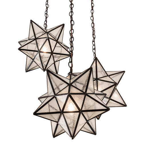 Meyda Lighting Moravian Star 24" 3-Light Oil Rubbed Bronze Cascading Pendant Light With Clear Seeded Shade Glass