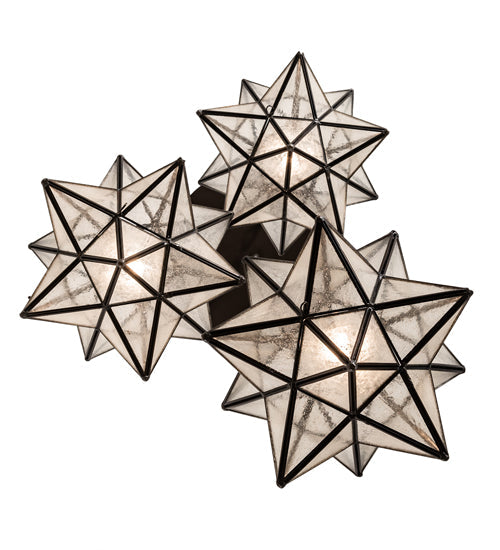 Meyda Lighting Moravian Star 24" 3-Light Oil Rubbed Bronze Cascading Pendant Light With Clear Seeded Shade Glass