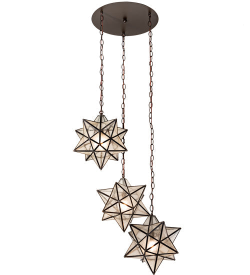 Meyda Lighting Moravian Star 24" 3-Light Oil Rubbed Bronze Cascading Pendant Light With Clear Seeded Shade Glass