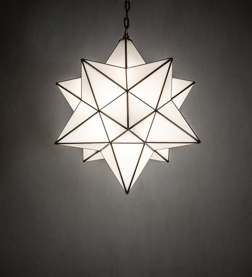 Meyda Lighting Moravian Star 24" Antique Brass Pendant Light With White Art Shade Glass