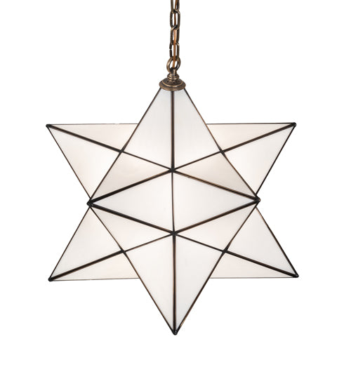 Meyda Lighting Moravian Star 24" Antique Brass Pendant Light With White Art Shade Glass